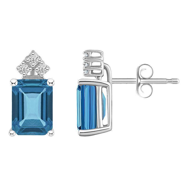 London Blue Topaz (4 ct. t.w.) and Diamond (1/8 ct. t.w.) Stud Earrings in 14K Yellow Gold or 14K White Gold Product Image