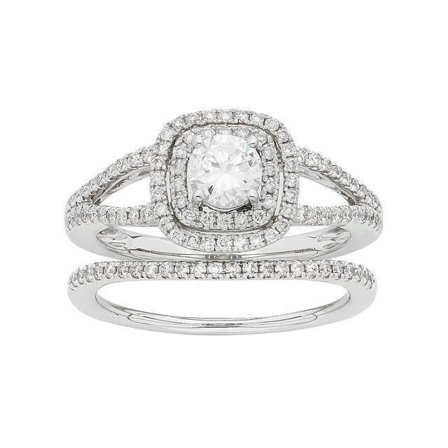 The Regal Collection 14k White Gold 1 Carat T.W. IGL Certified Diamond Square Halo Engagement Ring Set, Womens Product Image