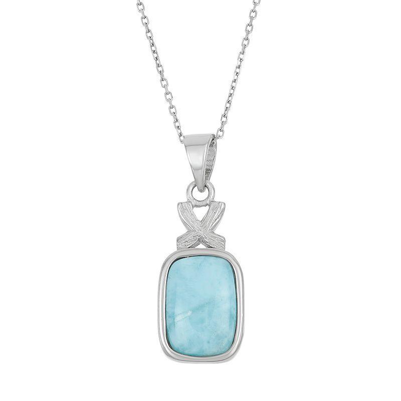 Larimar Sterling Silver Rectangle XO Pendant Necklace, Womens Blue Product Image