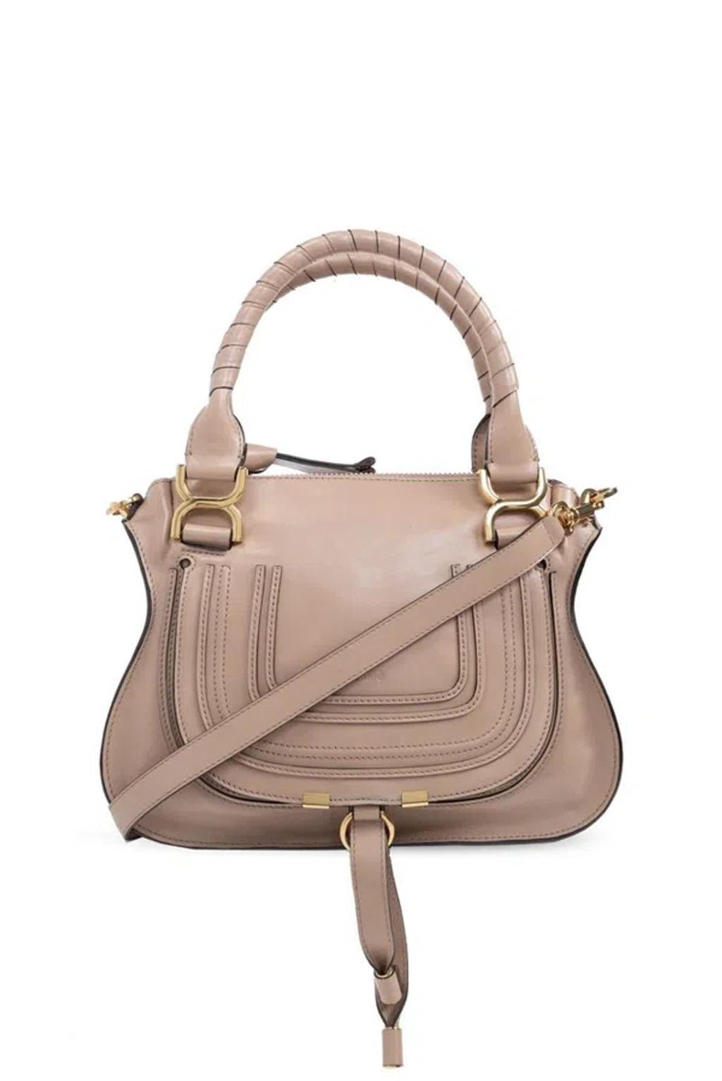 Marcie Leather Tote Bag In Beige Product Image