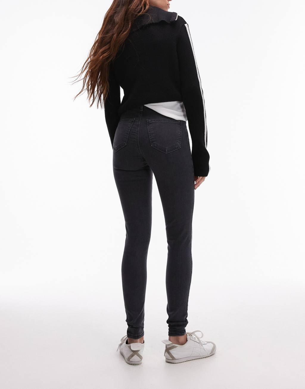 Topshop high rise Joni jeans in washed black  Product Image