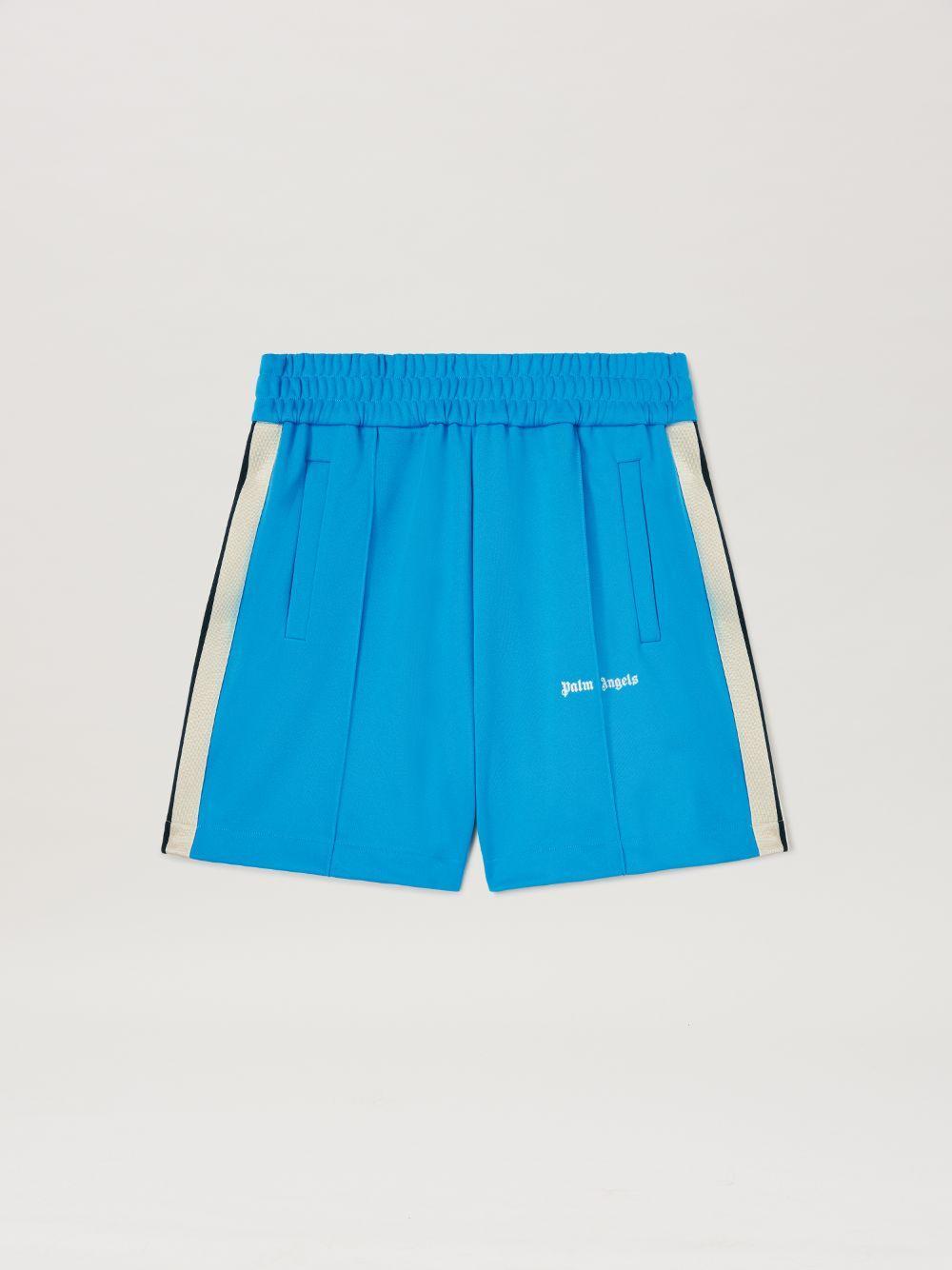 Classic logo Track shorts in  4003 light blue - off white  - Palm Angels® Official  Product Image