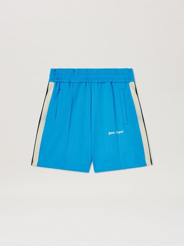 Classic logo Track shorts in  4003 light blue - off white  - Palm Angels® Official  Product Image