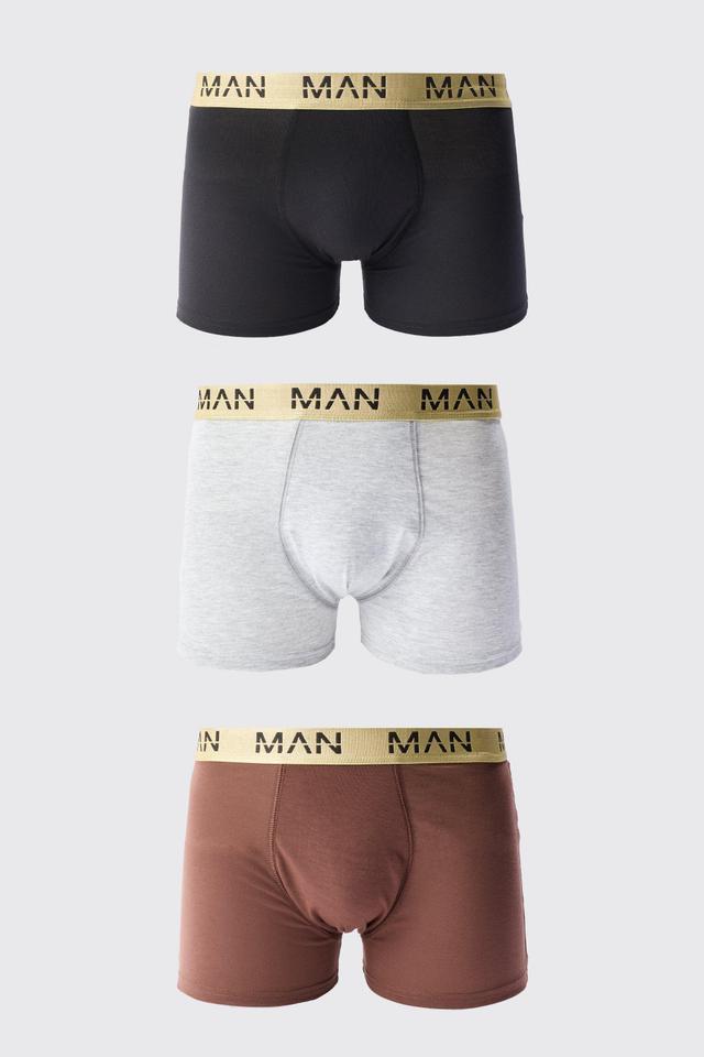 Mens Multi 3 Pack Man Dash Gold Waistband Boxers, Multi Product Image