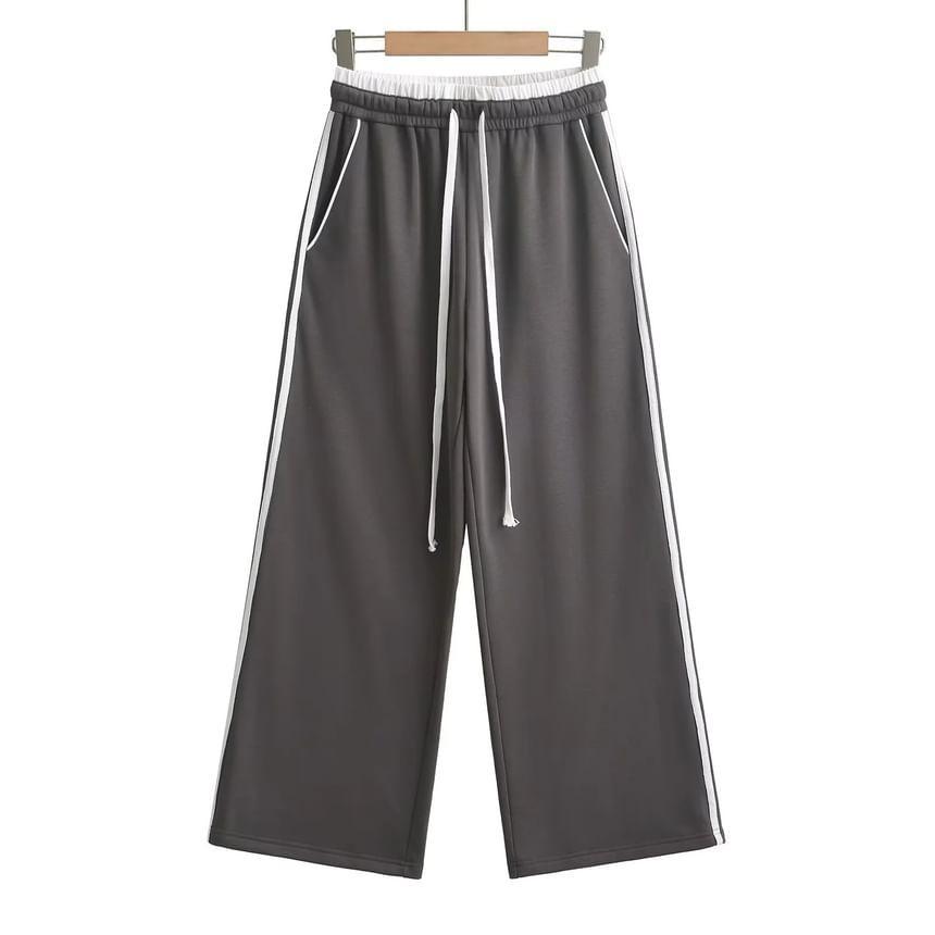 Drawstring Waist Two Tone Wide Leg Sweatpants Product Image