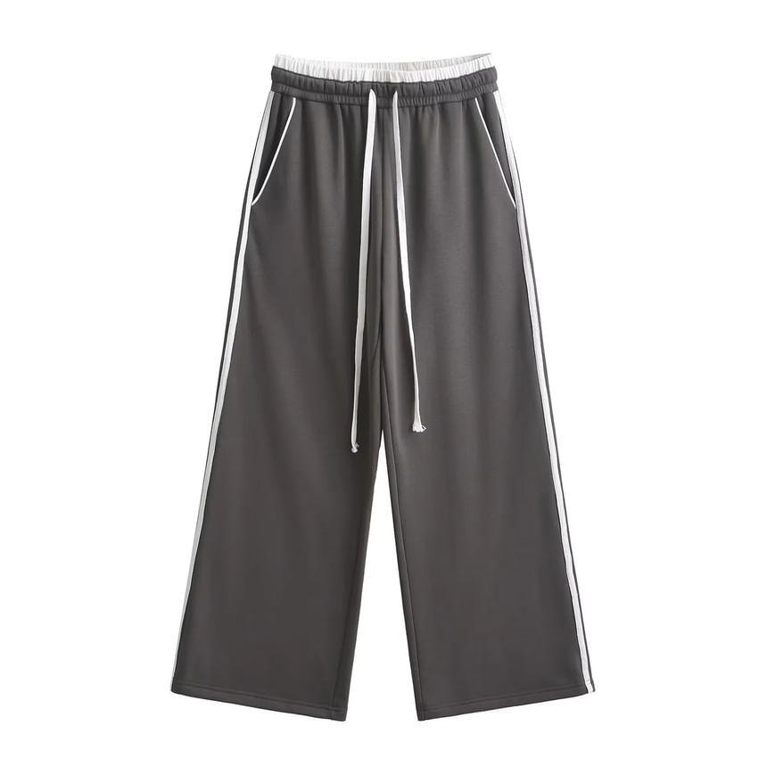 Drawstring Waist Two Tone Wide Leg Sweatpants Product Image