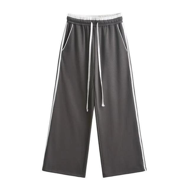 Drawstring Waist Two Tone Wide Leg Sweatpants Product Image