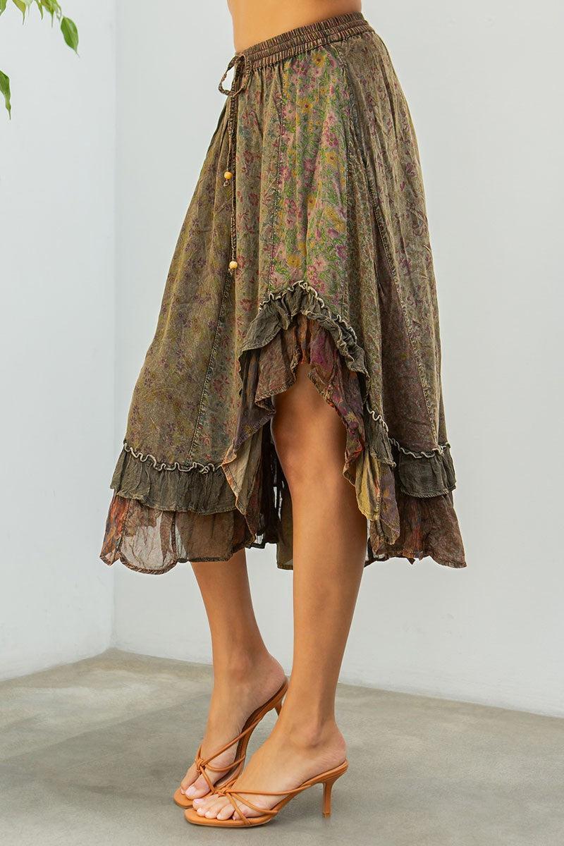 Midi Skirt With Rayon Print Patch Product Image