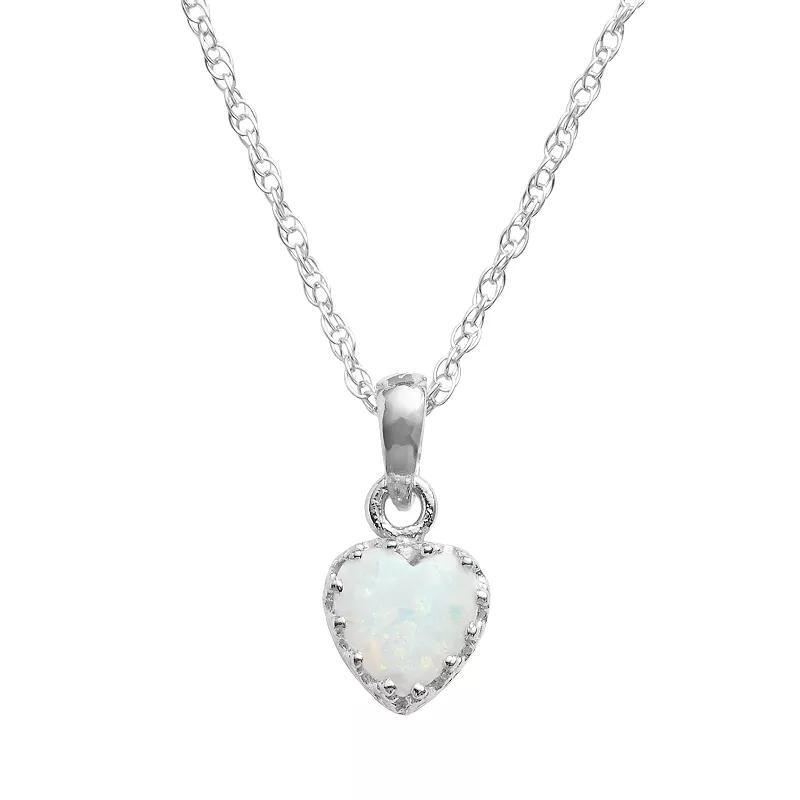 Designs by Gioelli Sterling Silver Lab-Created Opal Heart Crown Pendant, Womens White Product Image