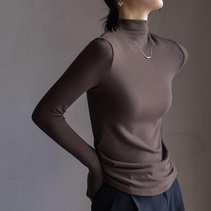 Long-Sleeve Mock Neck Plain Dancing Top Product Image