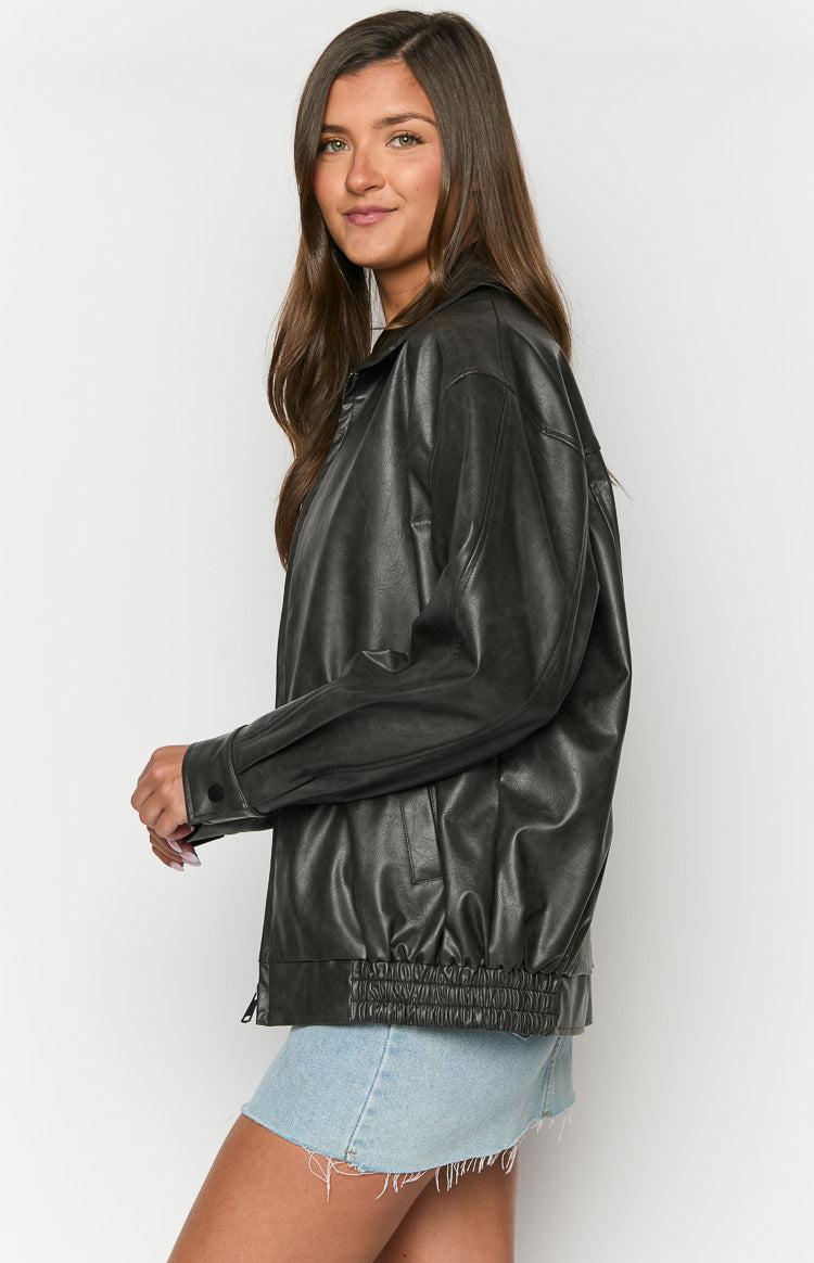 Abbi PU Vintage Black Bomber Jacket Product Image