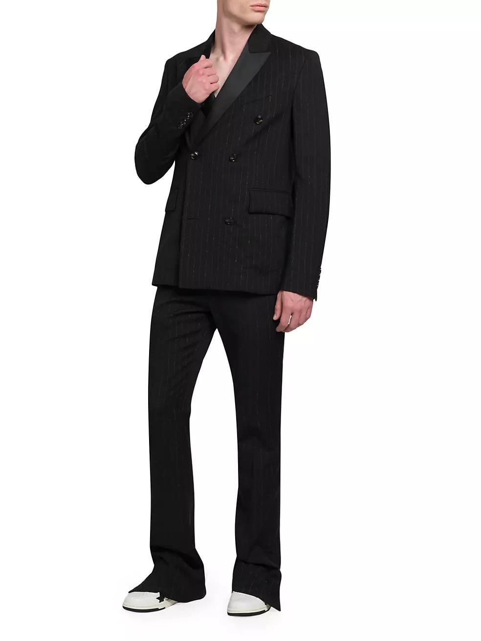 Pinstriped Double-Breasted Wool-Blend Blazer Product Image