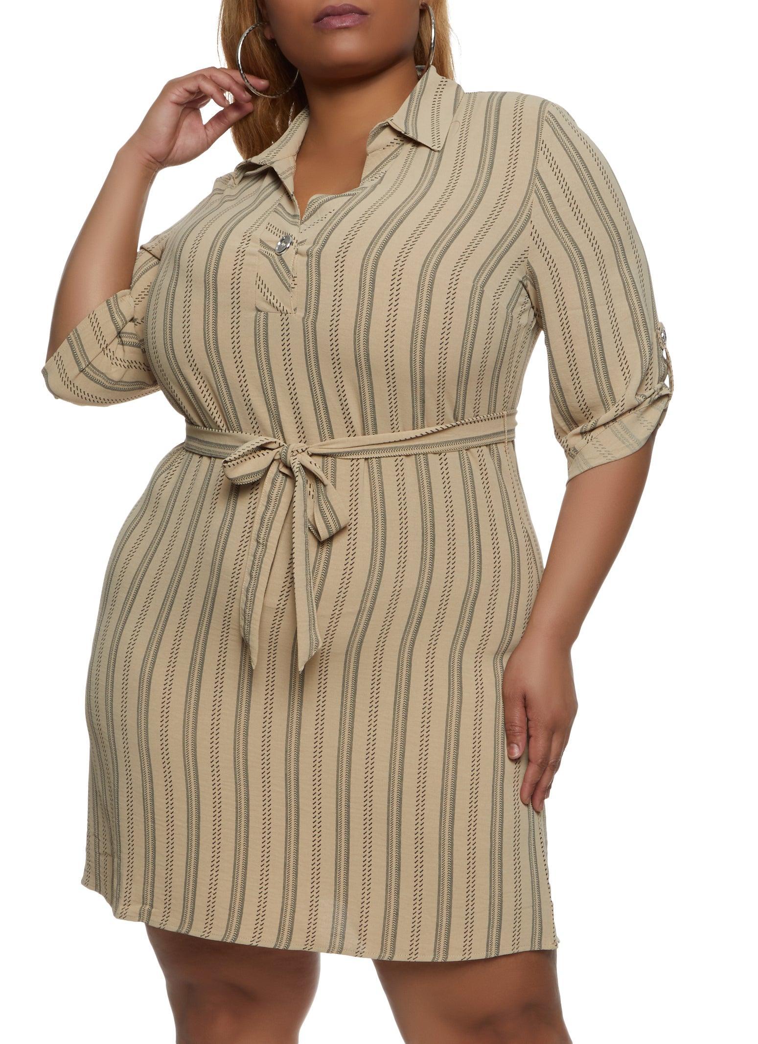 Womens Plus Size Stripe Print Shirt Dress Product Image