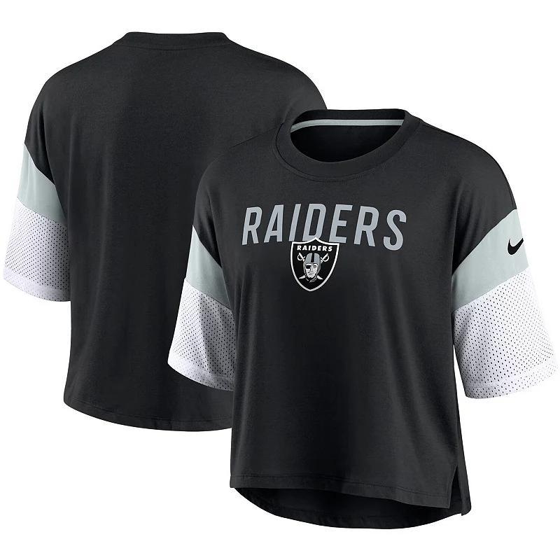 Womens Nike Black/White Las Vegas Raiders Nickname Tri-Blend Performance Crop Top Product Image