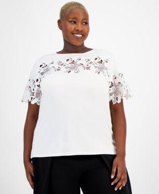 Plus Size Harmony Lace-Trim Knit Top Product Image