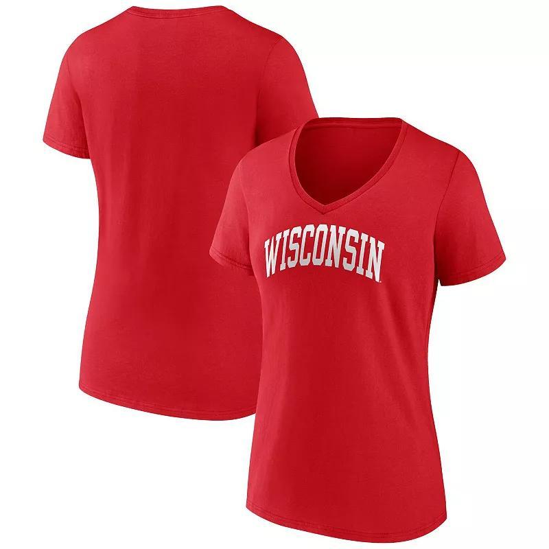 Womens Fanatics Branded Red Wisconsin Badgers Basic Arch V-Neck T-Shirt Product Image