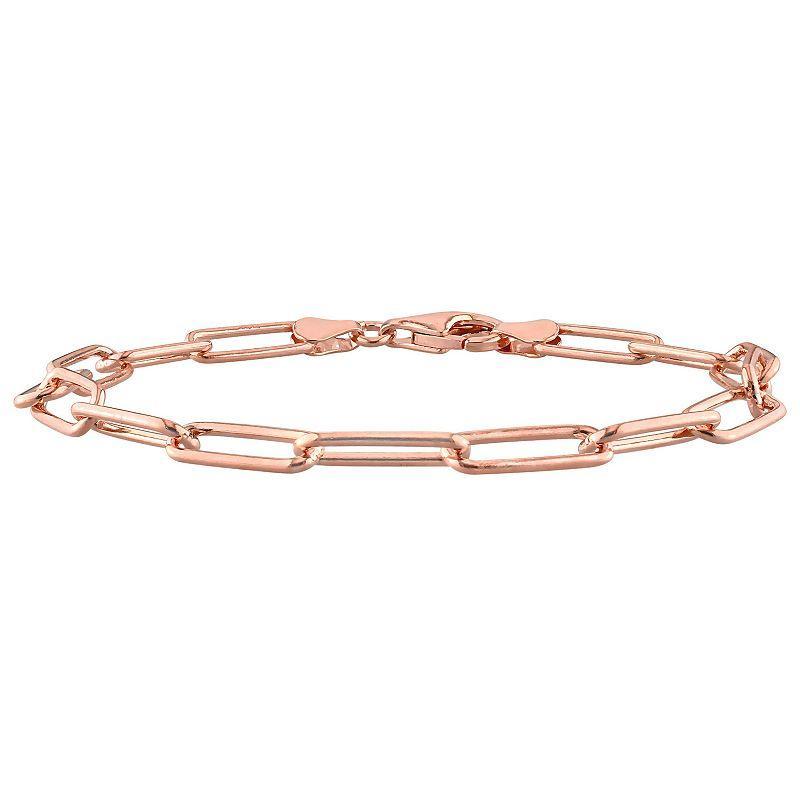 Stella Grace 18k Gold Over Silver 5 mm Paper Clip Link Chain Bracelet, Womens Pink Product Image