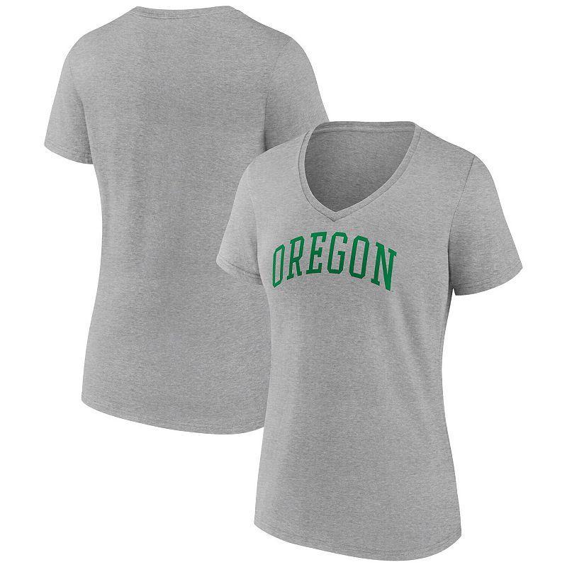 Womens Fanatics Branded Heather Gray Oregon Ducks Basic Arch V-Neck T-Shirt UOO Grey Product Image