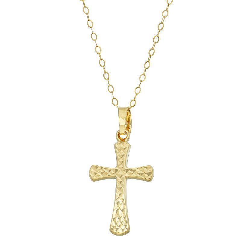 10k Gold Textured Cross Pendant Necklace, Womens Two Tone Product Image