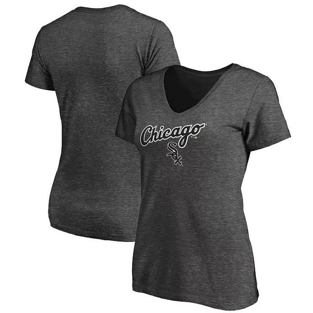 Womens Fanatics Branded Heathered Charcoal Chicago White Sox Team Logo Lockup V-Neck T-Shirt Product Image