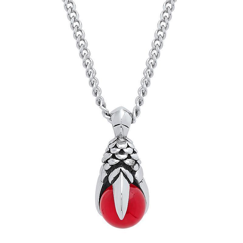 Stainless Steel Red Glass Claw Pendant Necklace, Mens Silver Product Image