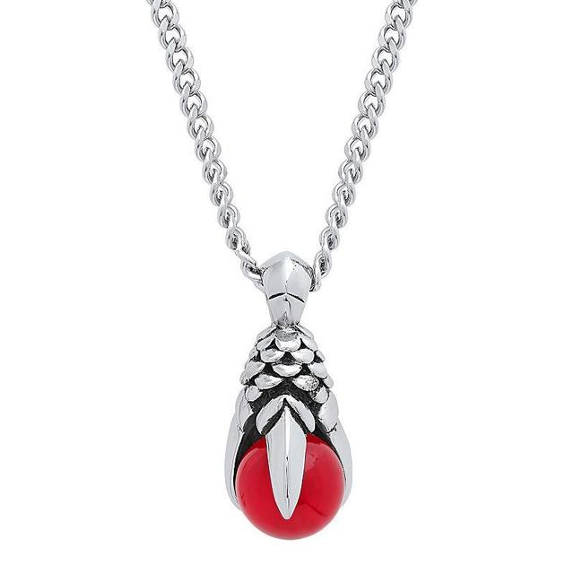 Stainless Steel Red Glass Claw Pendant Necklace, Mens White Product Image