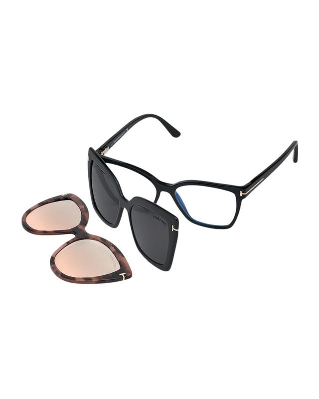 TOM FORD 53mm Blue Light Blocking Cat Eye Glasses & Interchangeable Sunglasses Clips Set Product Image