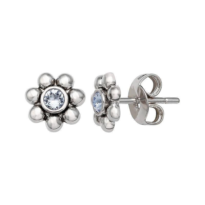 Brilliance Fine Silver-Plated Crystal Flower Birthstone Stud Earrings, Womens, Silver Tone December Product Image