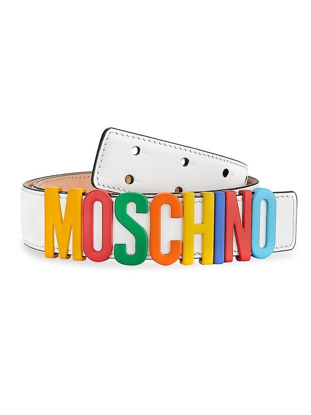 Mens Multicolor Logo Buckle Leather Belt Product Image