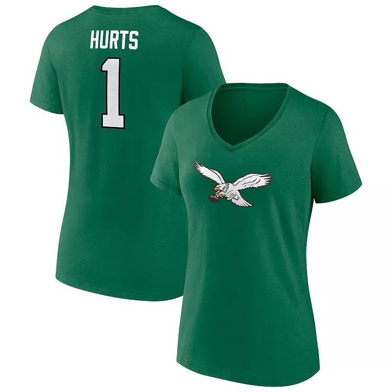 Womens Fanatics Branded Jalen Hurts Kelly Philadelphia Eagles Player Icon Name & Number V-Neck T-Shirt Product Image