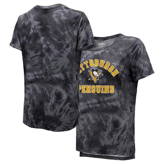 Womens Majestic Threads Black Pittsburgh Penguins Boyfriend Tie-Dye Tri-Blend T-shirt Product Image