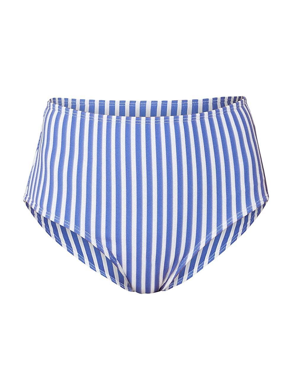 Womens Striped High-Waisted Bikini Bottom Product Image