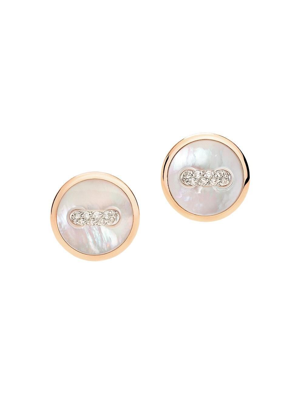 Womens Pom Pom Dot 18K Rose Gold, Mother-Of-Pearl & 0.07 TCW Diamond Button Stud Earrings Product Image