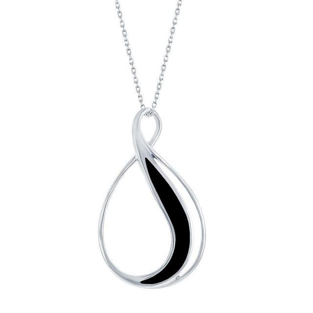 Sterling Silver Stone Inlay Teardrop Necklace, Womens Black Product Image