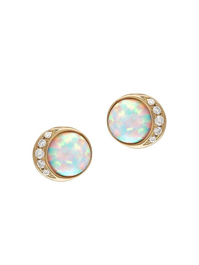 Womens Large Moonrise 14K Yellow Gold, Opal & 0.05 TCW Diamond Stud Earrings Product Image