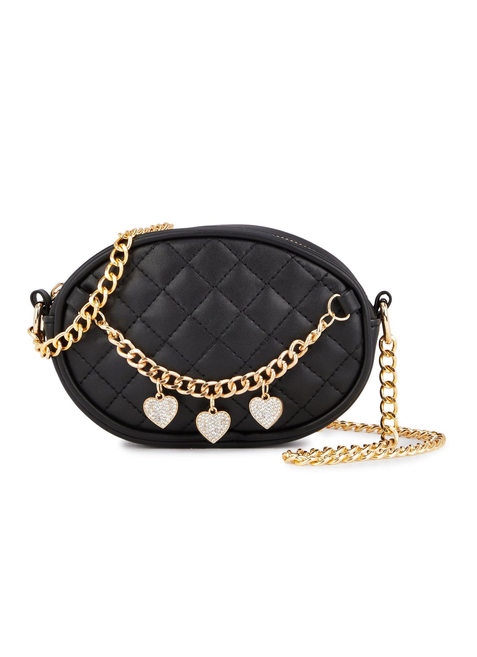 Chain Heart Charm Quilted Crossbody Bag Female Product Image