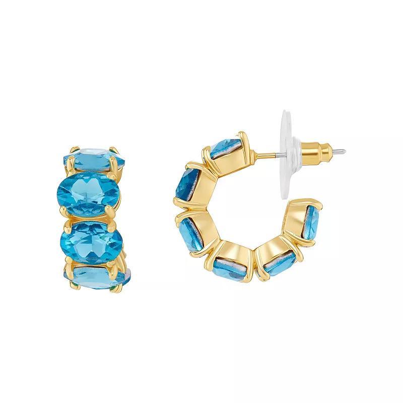 Emberly Glass Stone C Hoop Earrings, Womens, Yellow Gold Tone Blue Product Image