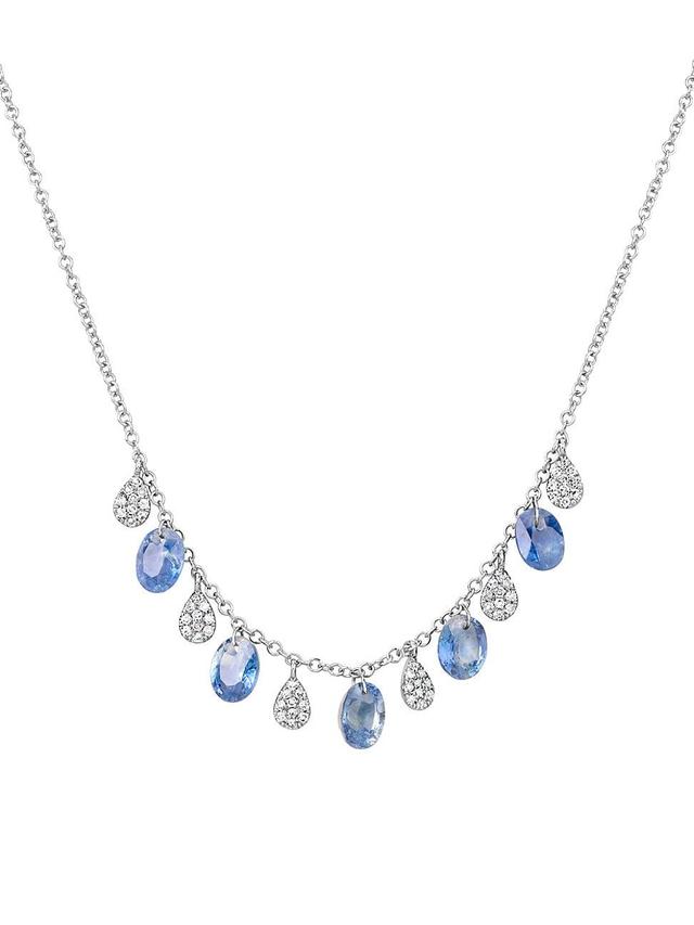 Womens 14K White Gold, Sapphire, & Diamond Charm Necklace Product Image