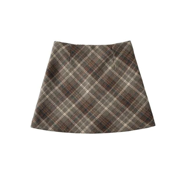 High Rise Plaid Mini Skirt Product Image