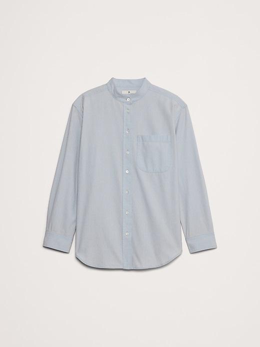 The Oversized Banded-Collar Denim Shirt Product Image