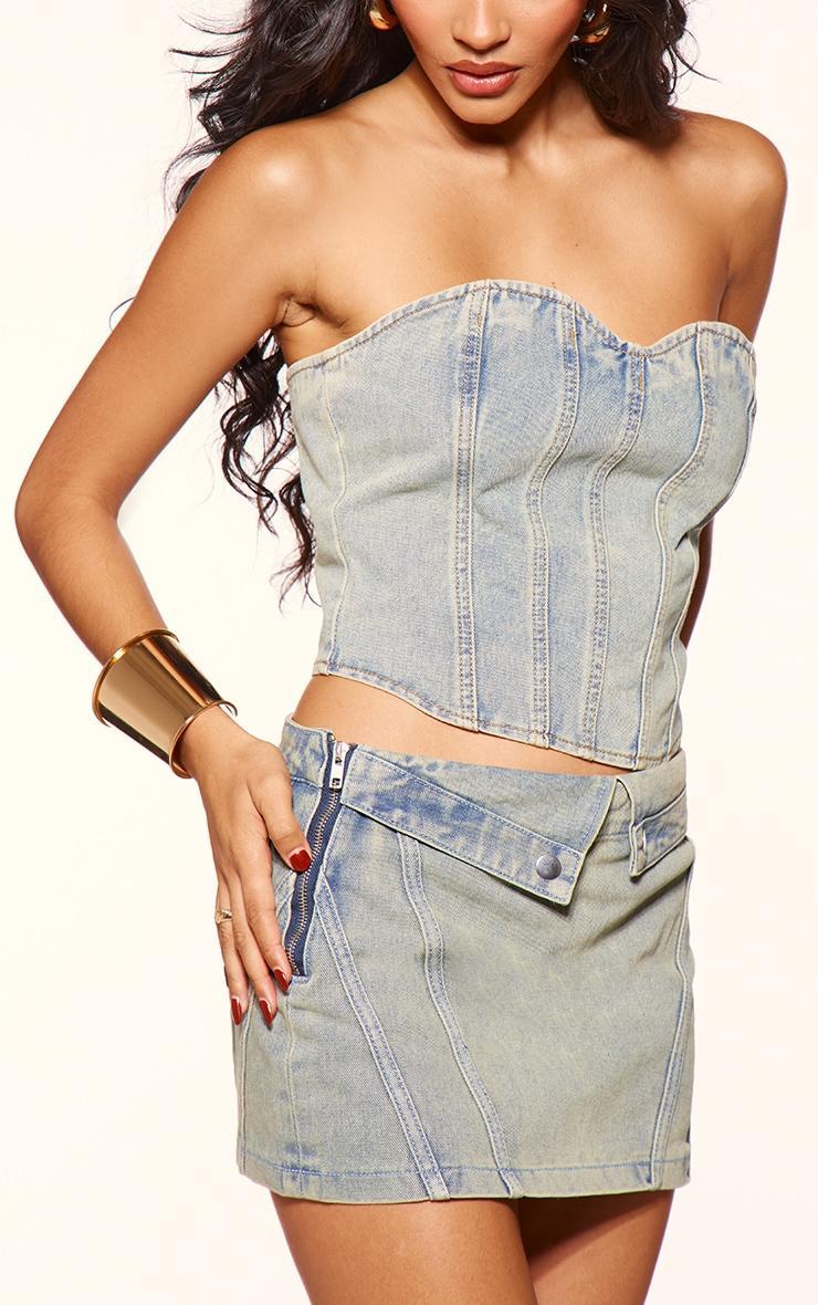 Vintage Light Wash Seam Detail Denim Corset Top Product Image