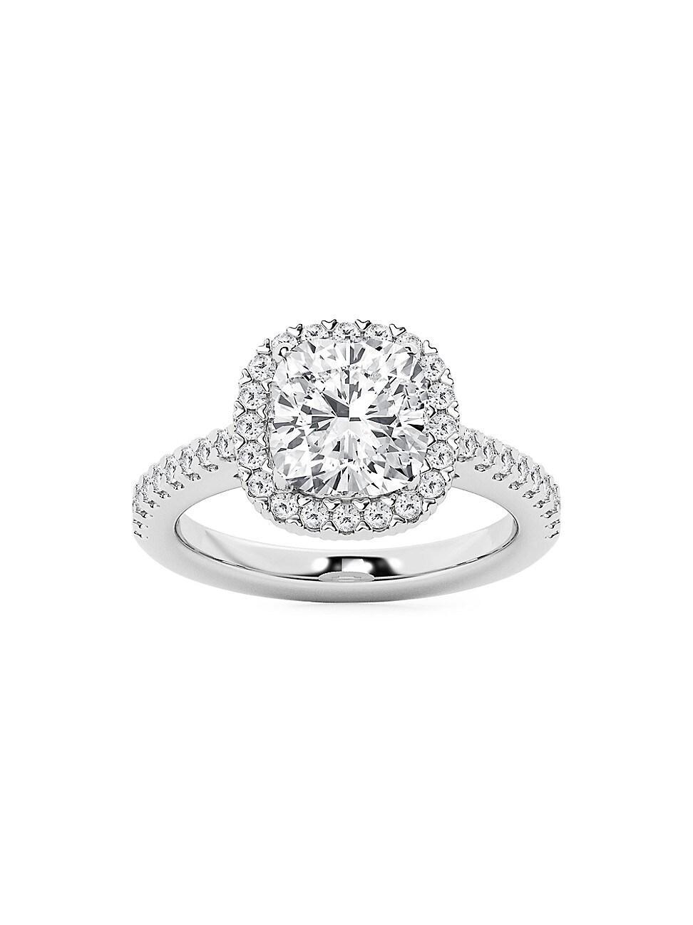 Womens 14K White Gold & 2.5 TCW Lab-Grown Diamond Halo Ring Product Image