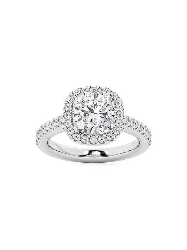 Womens 14K White Gold & 2.5 TCW Lab-Grown Diamond Halo Ring Product Image