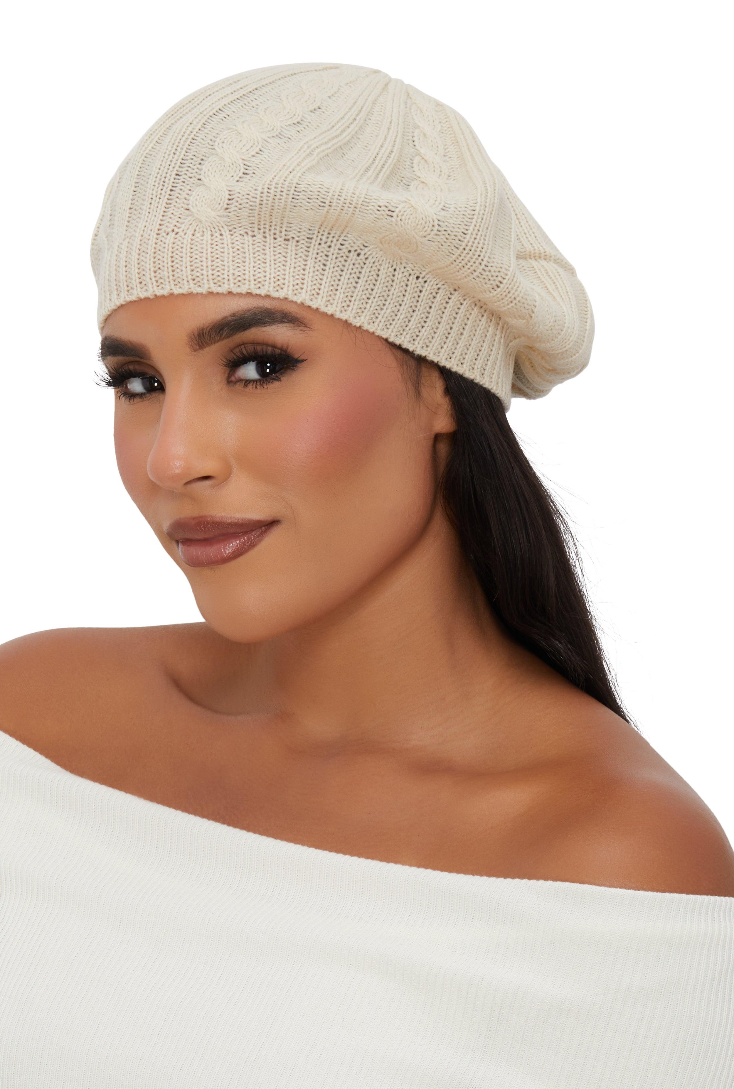 Solid Cable Knit Beret Female Product Image