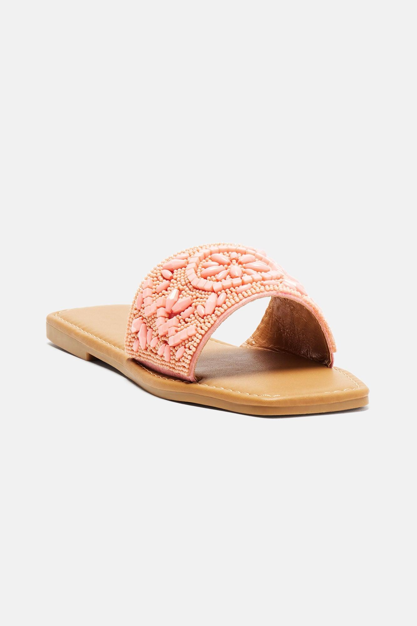 Vacation Vibes Beaded Sandals - Pink Product Image