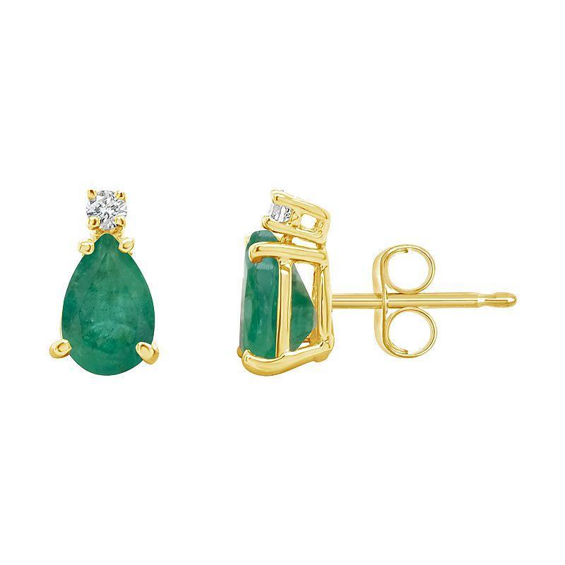 Celebration Gems 14k Gold Pear-Shaped Emerald & Diamond Accent Stud Earrings, Womens, 14k Whgold Product Image