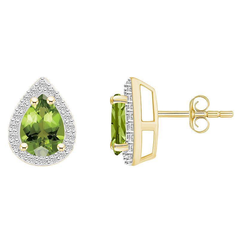 Celebration Gems 10k Gold Pear Shape Gemstone & Lab-Created White Sapphire Halo Stud Earrings, Womens, Peridot Product Image