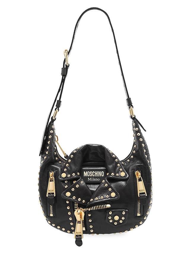 Womens Biker Jacket Studded Leather Hobo Bag Product Image