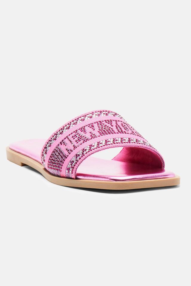 What A View Embellished Flat Sandals - Fuchsia Product Image