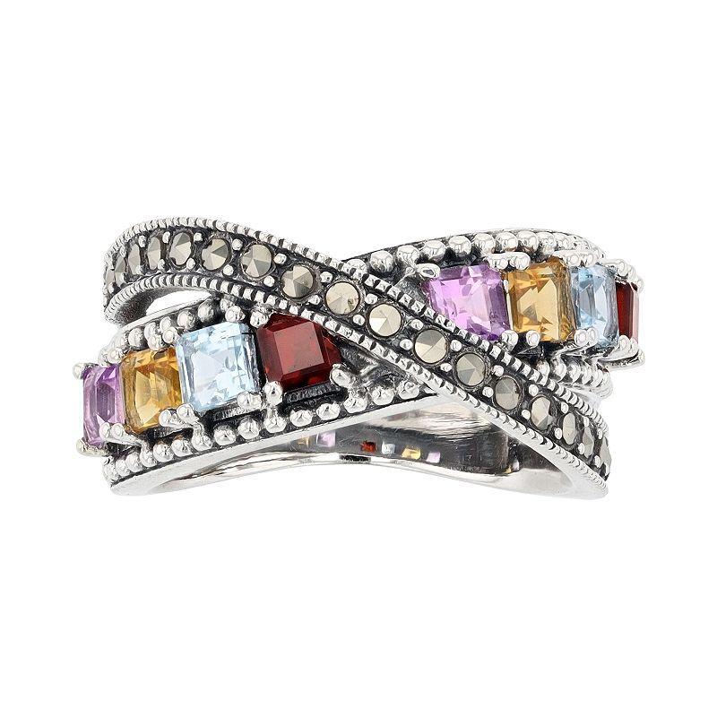 Lavish by TJM Multi Gemstone Crisscross Ring, Womens Sterling Silver Product Image